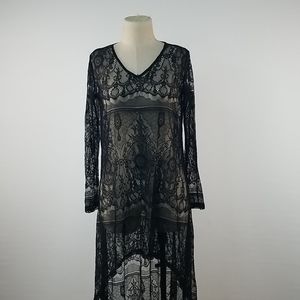 Millau Black Long Sleeve Mesh Lace Dress Small